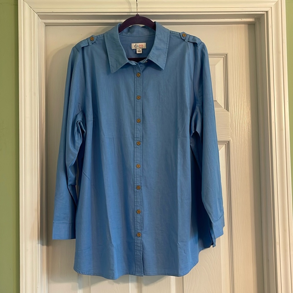 D & Co Cotton Stretch Button Front Tunic Peplum Blouse-Sz 1X